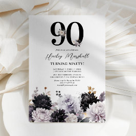 Convites Festa de Aniversário de 90 Anos com Floral Elegant