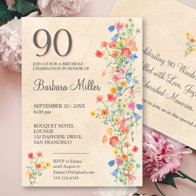 Convites Festa de Aniversário de 90 Anos com Flores Silvest (Criador carregado)