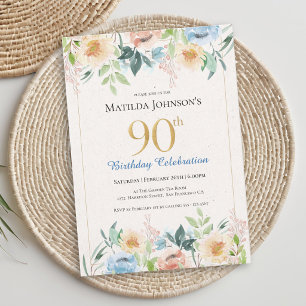 Convites Festa de Aniversário de 90 Anos com Tema Floral El