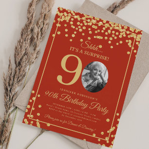 Convites Festa de Aniversário de 90 anos Elegante Dourado C