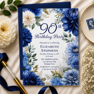 Convites Festa de Aniversário de 90 Anos Elegante Floral Da