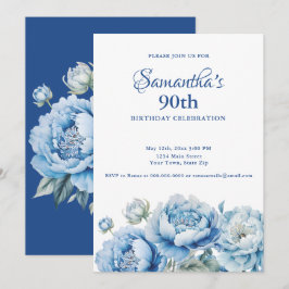 Convites Festa de Aniversário de 90 anos em Floral Azul Aqu