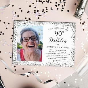 Convites Festa de Aniversário de 90 Anos em Prata Elegante