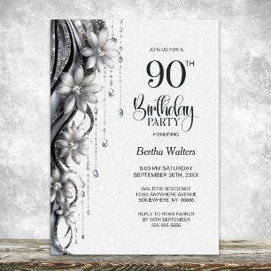 Convites Festa de Aniversário de 90 anos Flores e Diamantes