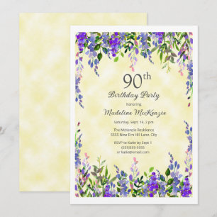 Convites Festa de Aniversário de 90 anos Lavanda Floral Ama