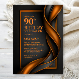 Convites Festa de Aniversário de 90 anos Moderna Preta e La
