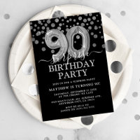 Festa de Aniversário de 90 anos Moderna Preta e Pr