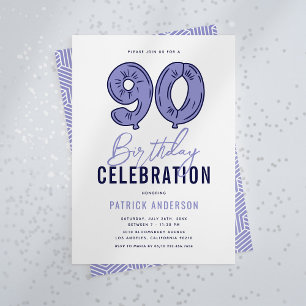 Convites Festa de Aniversário de 90 anos Moderno Azul