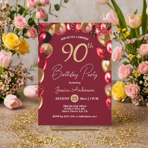 Convites Festa de Aniversário de 90 anos Surpresa Dourado G