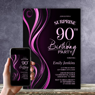 Convites Festa de Aniversário de 90 anos Surpresa Preta e R