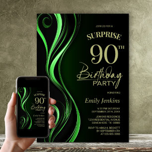 Convites Festa de Aniversário de 90 anos Surpresa Preta e V
