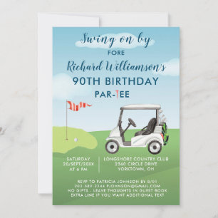 Convites Festa de Aniversário de 90 anos Tema de Golfe Masc