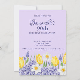 Convites Festa de Aniversário de 90 anos Watercolor Purple 