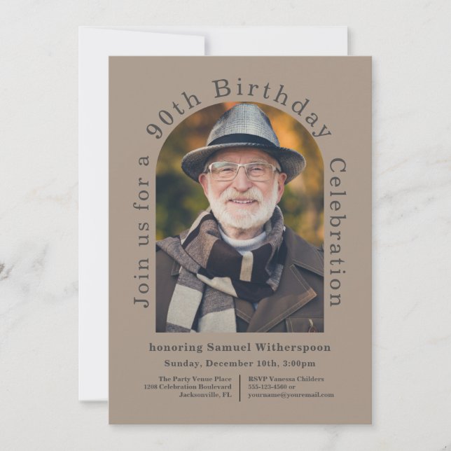 Convites Festa de aniversário de 90 de Arch Simples com Fot (Frente)