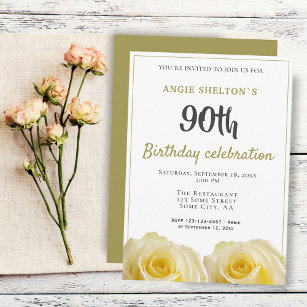 Convites Festa de aniversário de 90 de Flor Rosa Amarelo