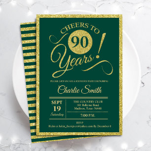 Convites Festa de aniversário de 90 - QUALQUER IDADE Dourad