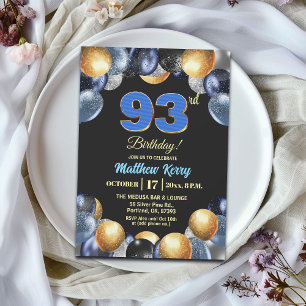 Convites Festa de Aniversário de 93 anos Azul Prata Dourado