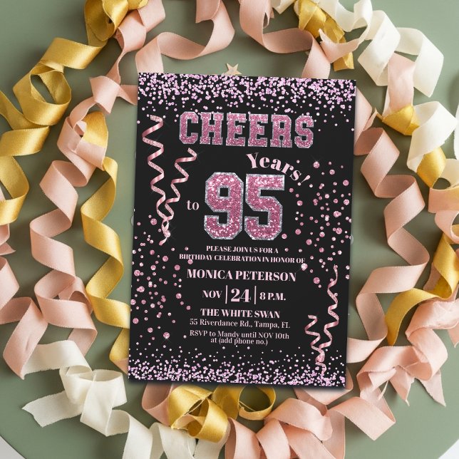 Convites Festa de Aniversário de 95 anos com Brilho Rosa (Criador carregado)