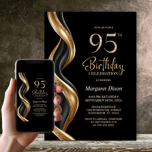 Convites Festa de Aniversário de 95 Anos com Estilo Preto e