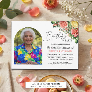 Convites Festa de Aniversário de 95 anos com Floral Elegant