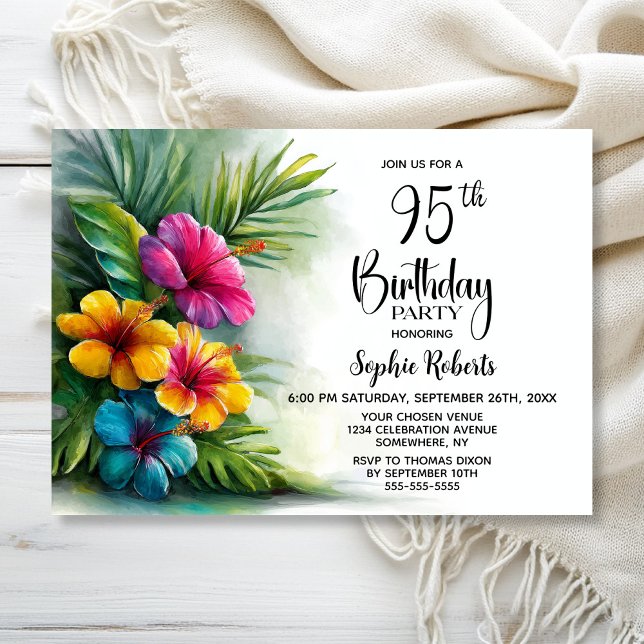 Convites Festa de Aniversário de 95 anos com Flores de Hibi (Criador carregado)