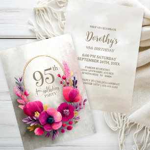 Convites Festa de Aniversário de 95 Anos com Tema Floral Ro