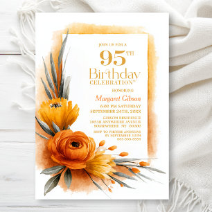 Convites Festa de Aniversário de 95 Anos Floral Laranja Vib