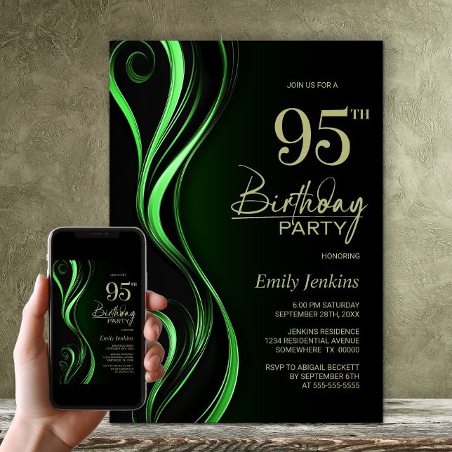 Convites Festa de Aniversário de 95 Anos Moderna em Preto e (Criador carregado)