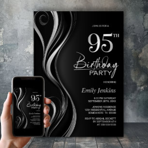 Convites Festa de Aniversário de 95 anos Preta e Cinza Mode