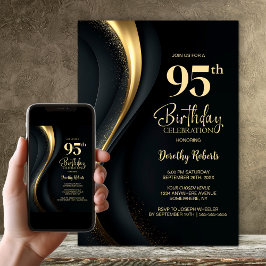 Convites Festa de Aniversário de 95 anos Preto e Dourado