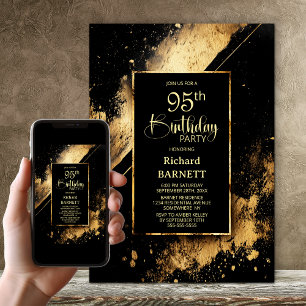 Convites Festa de Aniversário de 95 anos Preto e Dourado