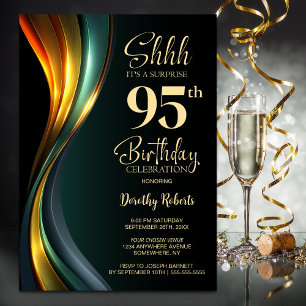 Convites Festa de Aniversário de 95 Anos Surpresa Preta e D