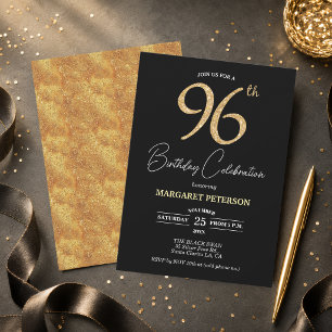 Convites Festa de Aniversário de 96 anos Elegante Preto Dou