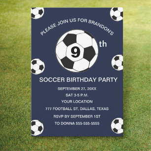 Convites Festa de Aniversário de 9 Anos Futebol Azul Menino