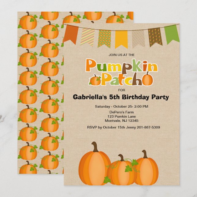 Convites Festa de aniversário de Abóbora de Queda Rústica (Frente/Verso)