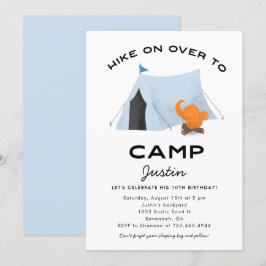Convites Festa de aniversário de acampamento de tenda azul