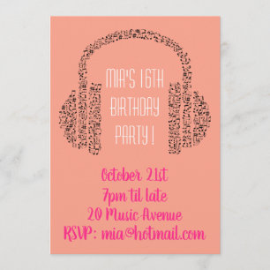 Convites festa de aniversário de adolescentes de música l