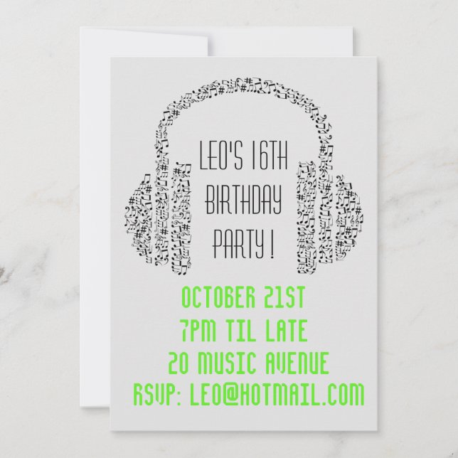 Convites festa de aniversário de adolescentes de música leg (Frente)