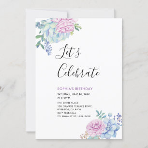 Convites Festa de Aniversário de Adulto de Verão com Sucule