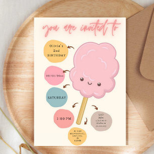 Convites Festa de aniversário de algodão doce rosa