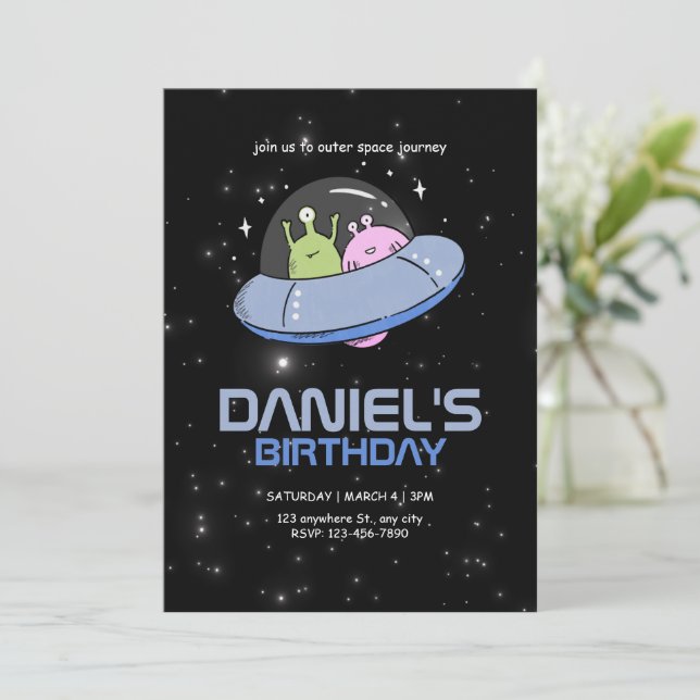 Convites Festa de aniversário de alienígena OVNI Espaço Ext (Em pé/Frente)