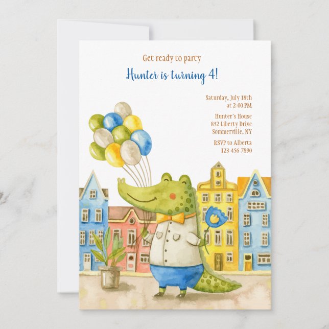 Convites Festa de aniversário de Alligador (Frente)