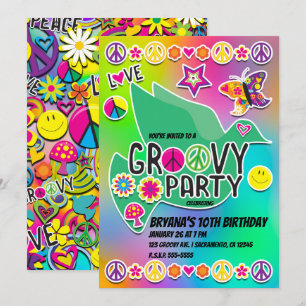 Convites Festa de Aniversário de Amor Retro Groovy Divertid