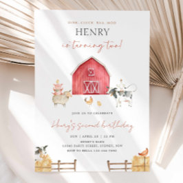 Convites Festa de aniversário de Animais da Fazenda Red Bar