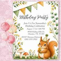 Festa de Aniversário de Animais da Floresta Esquil
