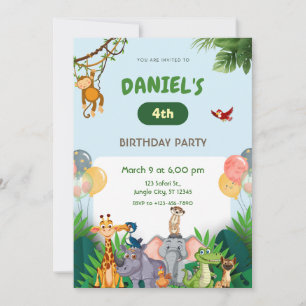 Convites Festa de Aniversário de Animais de Safari na Selva