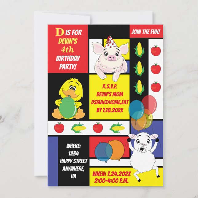 Convites Festa de aniversário de animais do estaleiro (Frente)