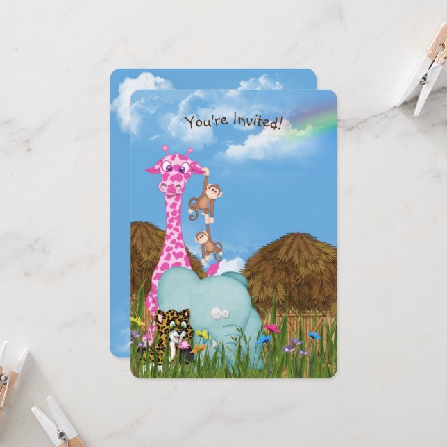 Convites Festa de aniversário de Animais Selvagens (Frente/Verso In Situ)