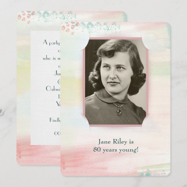 Convites festa de aniversário de aquarela com quadro de can (Frente/Verso)