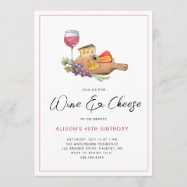 Convites Festa de Aniversário de aquarela de Vinho e Queijo